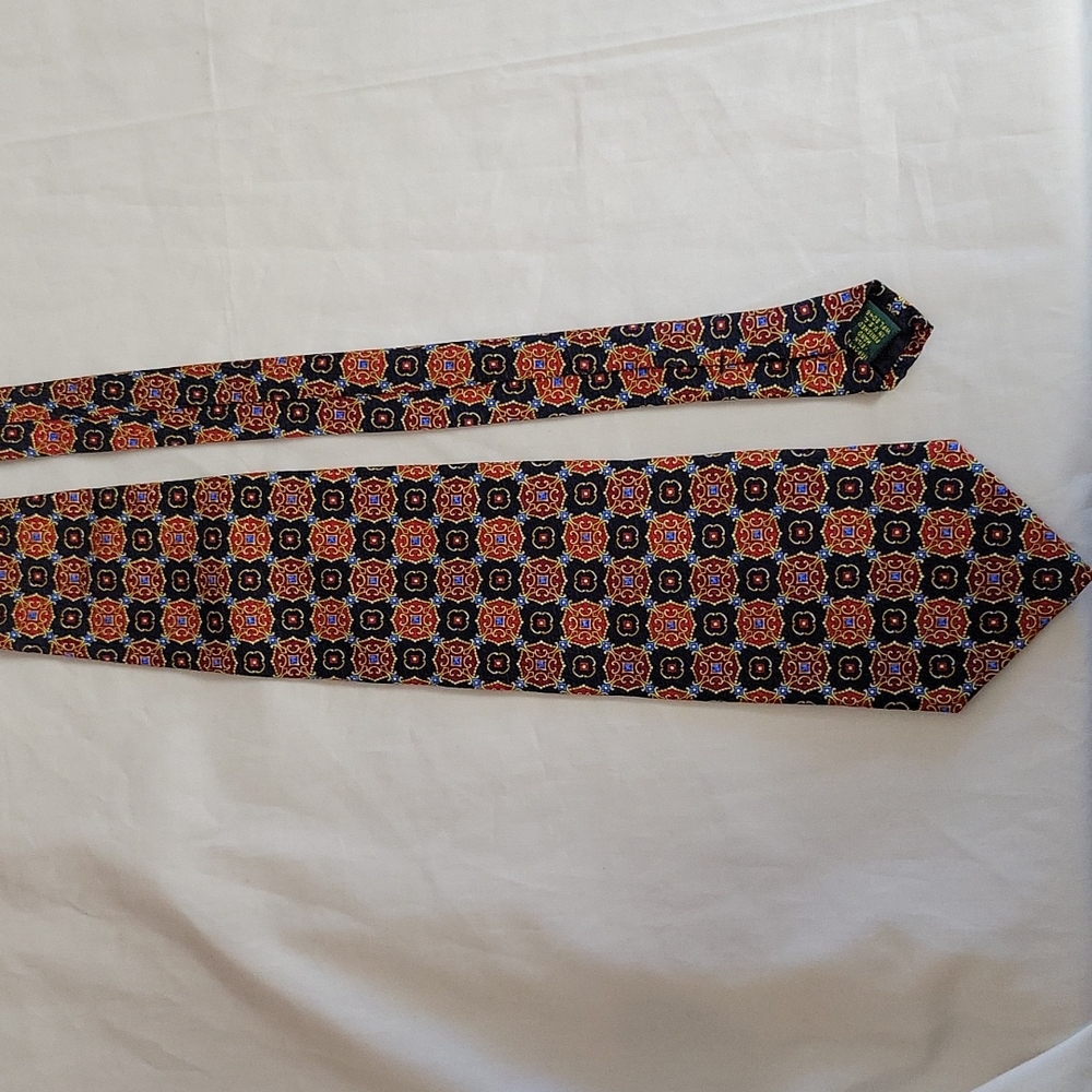 Vintage Men's Club Room 100% Imported Silk Tie Gold Red & Blue Grid Pattern NWT
